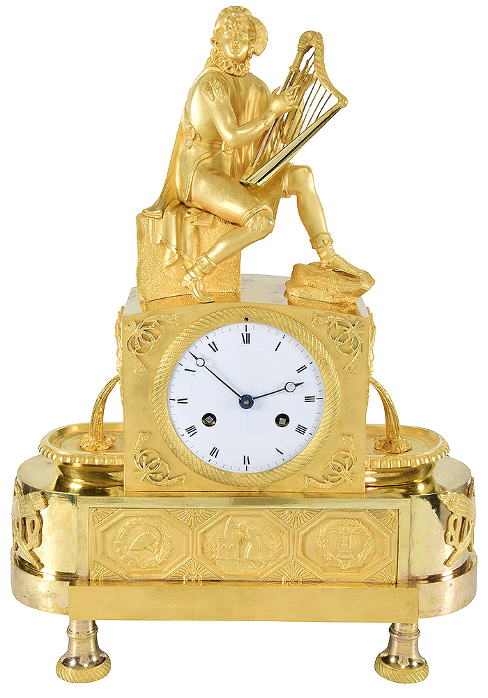 Pendule au troubadour en bronze doré au mercure Empire