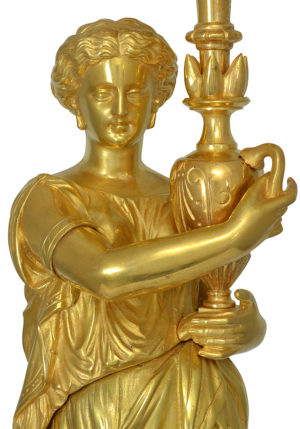 Grande lampe à la vestale bronze doré et marbre noir – Image 6