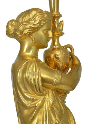 Grande lampe à la vestale bronze doré et marbre noir – Image 5