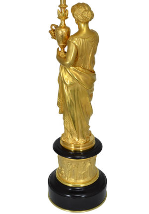 Grande lampe à la vestale bronze doré et marbre noir – Image 4