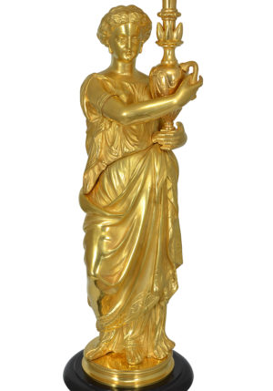 Grande lampe à la vestale bronze doré et marbre noir – Image 3