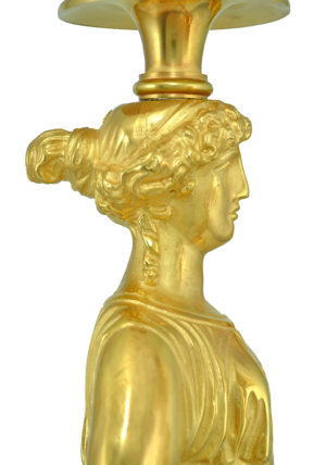 Paire de chandeliers en bronze doré style Empire. XIXème - Image 4