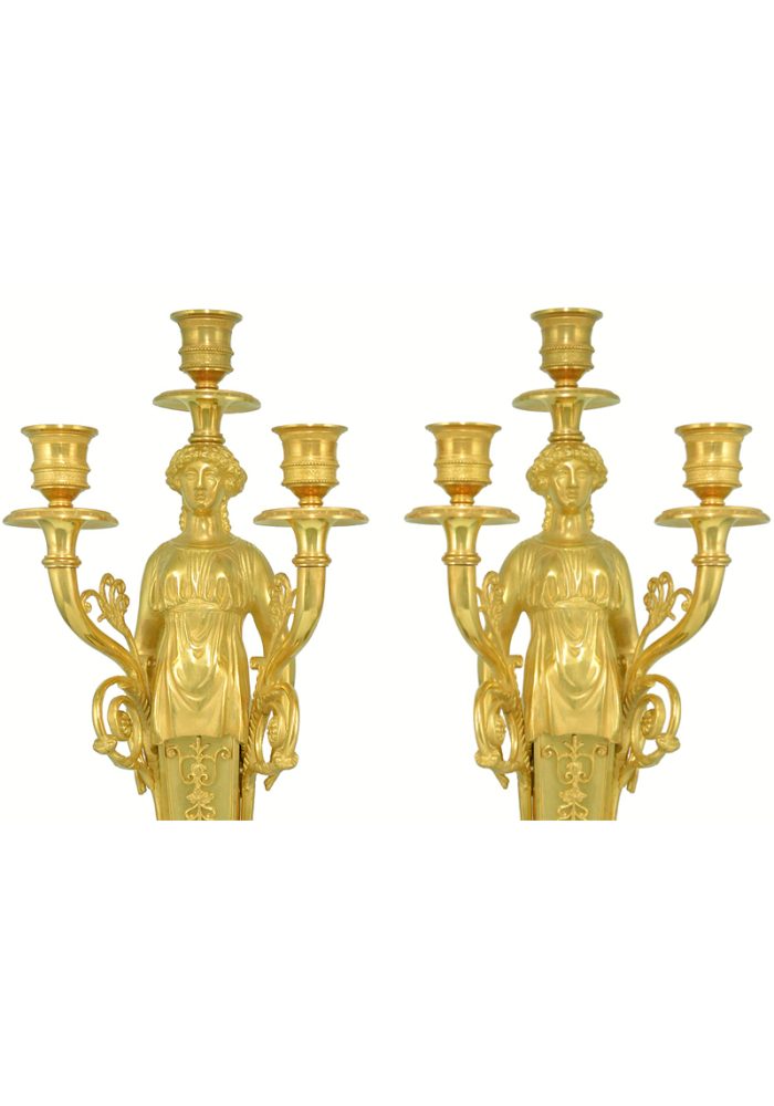Paire de chandeliers en bronze doré style Empire. XIXème - Image 6