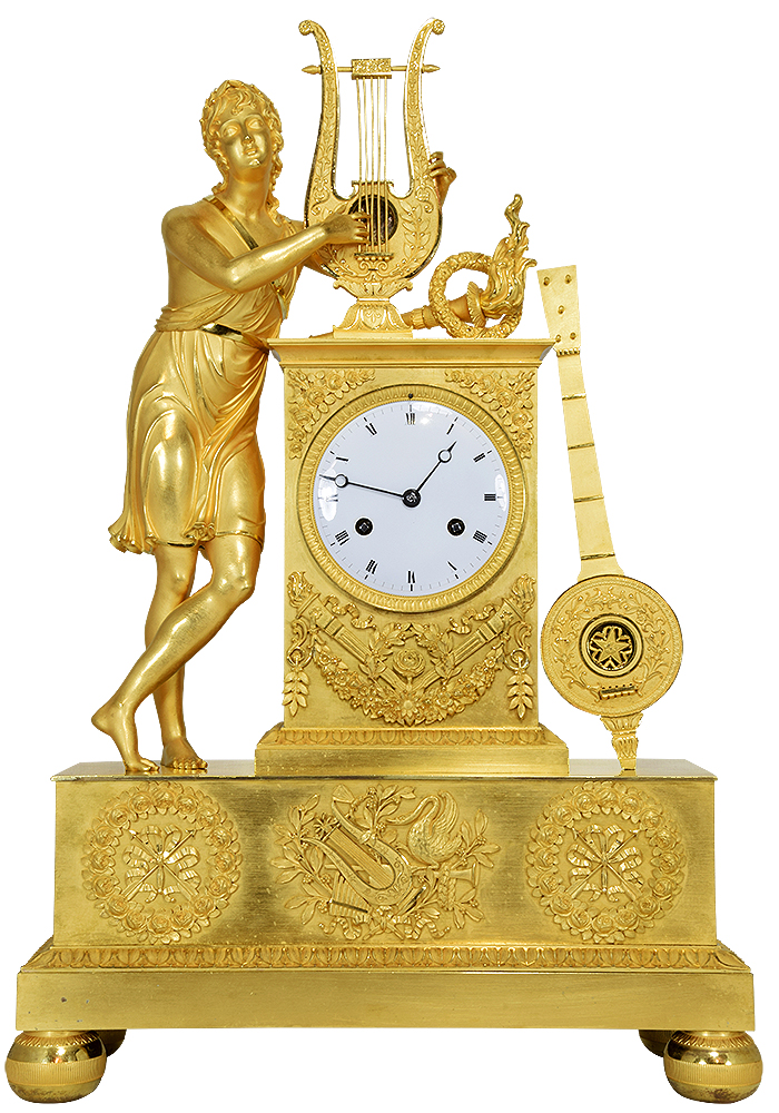 Grande pendule d'époque Empire a l'effigie d'Apollon