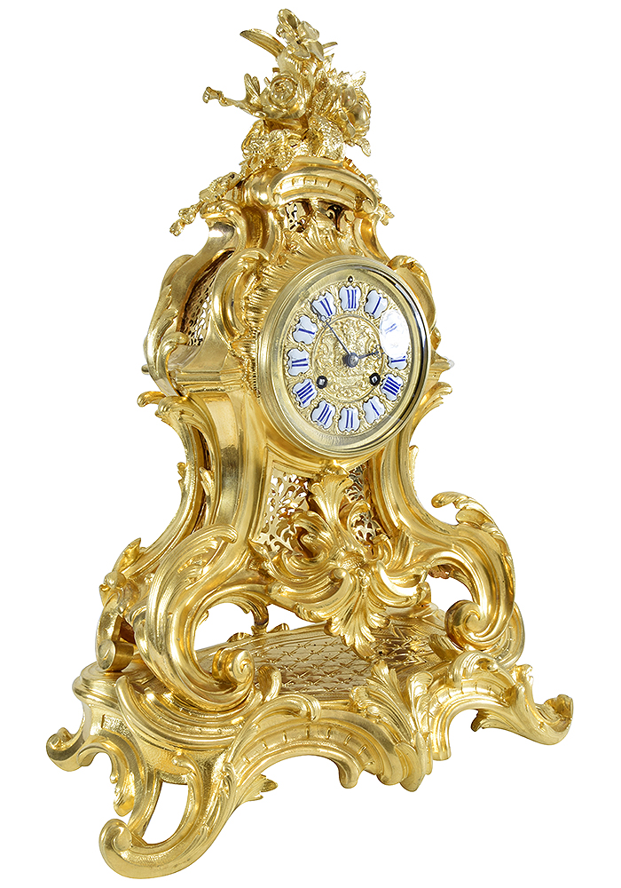 Pendule cartel Louis XV en bronze doré Napoléon III