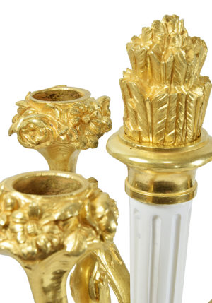 Paire de chandeliers aux carquois marbre et bronze doré XIXème - Image 3