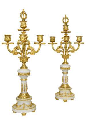 Paire de chandeliers en marbre de carrare et bronze doré XIXème – Bild 4