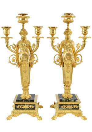 Paire de chandeliers "buste de femmes à l'antique" style Empire