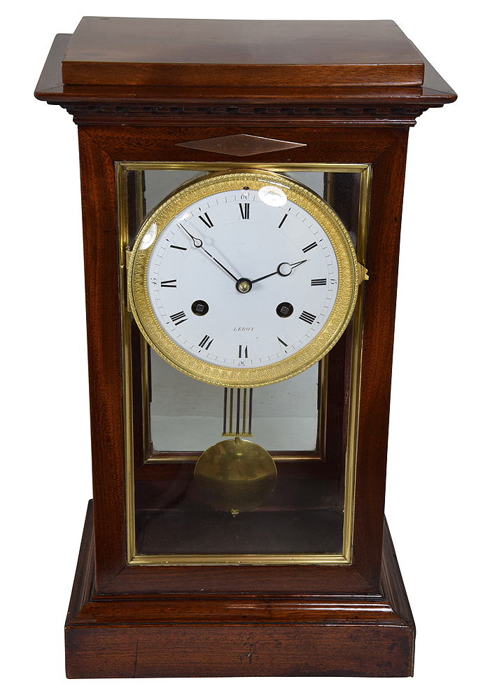 Pendule cage vitrée Acajou début XIXème signé LEROY