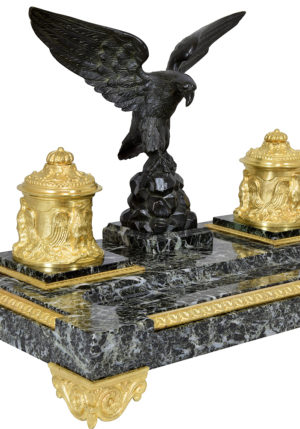 XL Encrier de style Empire bronze doré et marbre "Aigle" - Image 4