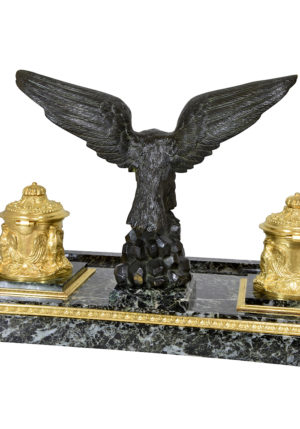 XL Encrier de style Empire bronze doré et marbre "Aigle" - Image 3