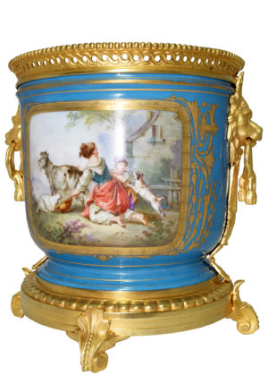 XL cache-pot porcelaine manufacture Sèvres, mufles de lion XIX – Image 6