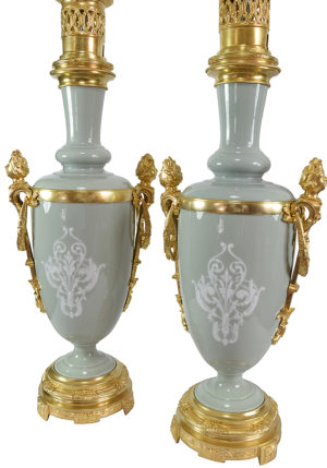 Paire de lampes en porcelaine de céladon et bronze doré XIX ème – Image 4