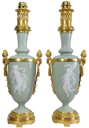 Paire de lampes en porcelaine de céladon et bronze doré XIX ème – Image 3