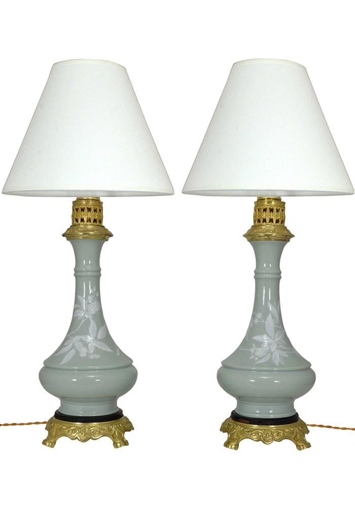Paire de lampes céladon et bronze doré XIX ème
