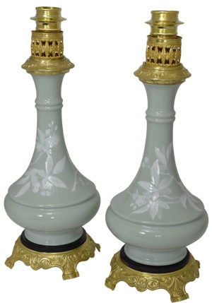 Paire de lampes céladon et bronze doré XIX ème – Image 5