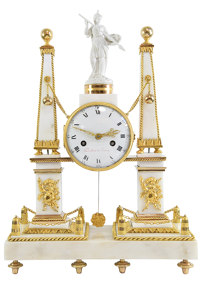 Pendule aux obélisques "Athéna" Epoque Louis XVI signé "Pochon"