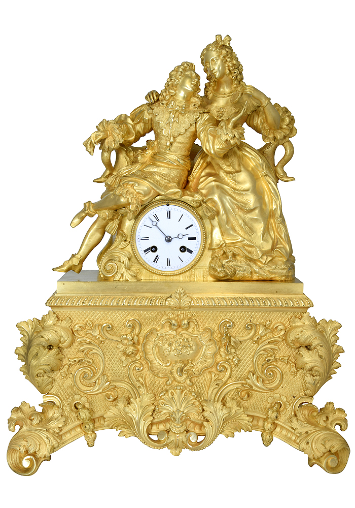 Grande pendule bronze doré au mercure "Louis XIV - Marie-Thérèse d'Autriche"