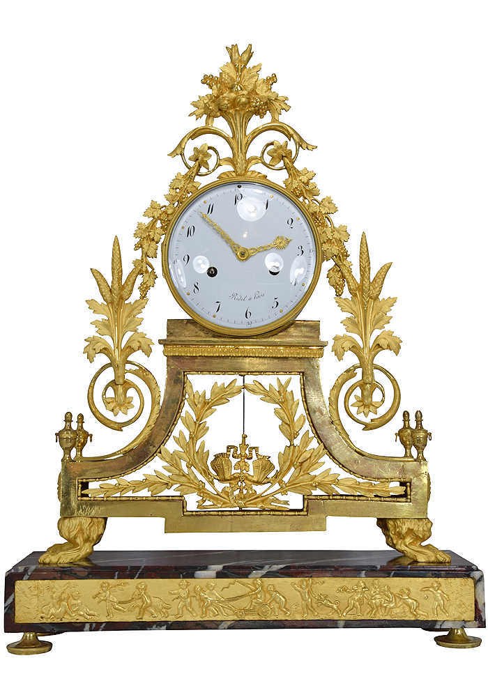 Grande Pendule Empire en bronze doré au mercure signé RIDEL 1800