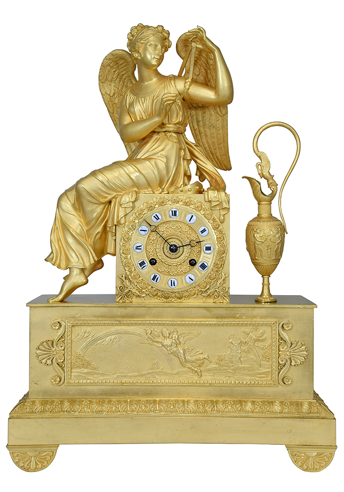 Pendule "Iris s'attachant les ailes" bronze doré au mercure