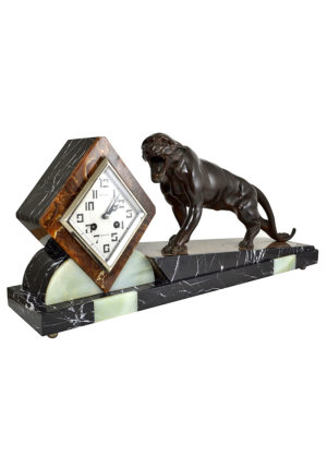 Importante pendule décor d'une panthère époque Art déco – Image 3