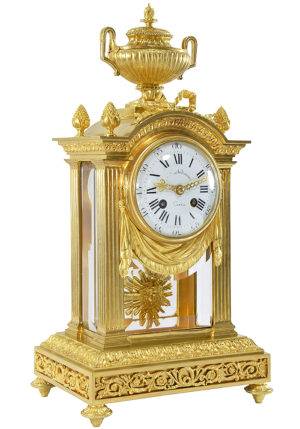 Pendule cage vitrée en bronze doré "Barbedinne à Paris" - Image 6