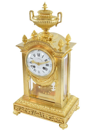 Pendule cage vitrée en bronze doré "Barbedinne à Paris" - Image 5