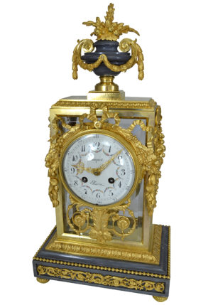 Pendule cage en bronze et verre signé "Bouquet Paris" Louis XVI – Image 5