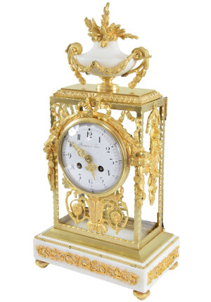 Pendule cage en bronze et verre signé "BOURQUIN PARIS" Louis XVI – Bild 5