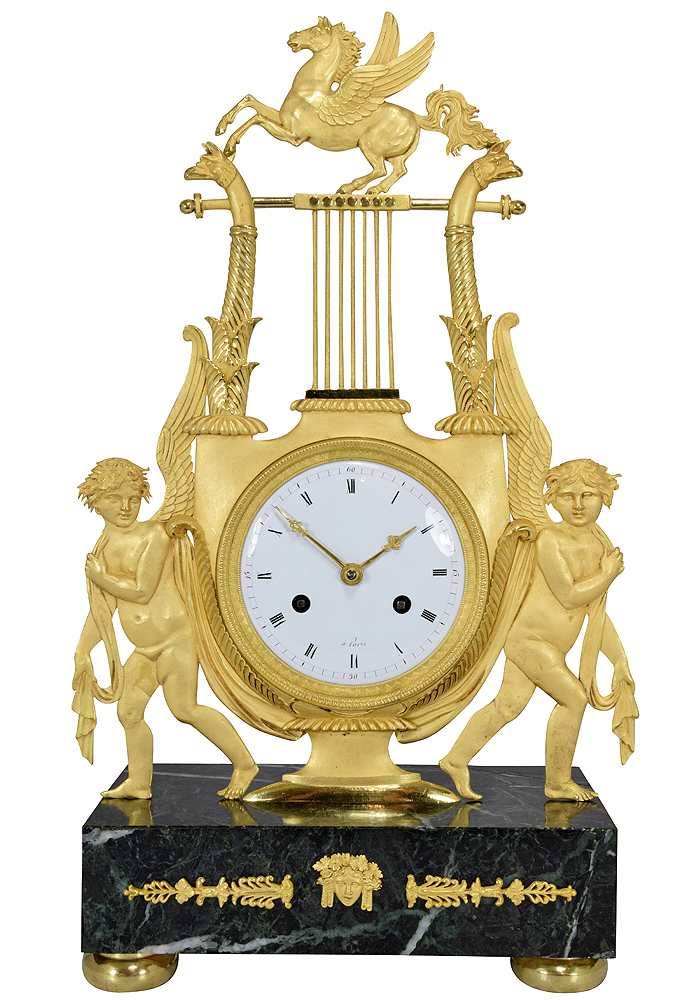 Pendule en forme de lyre d'époque Empire