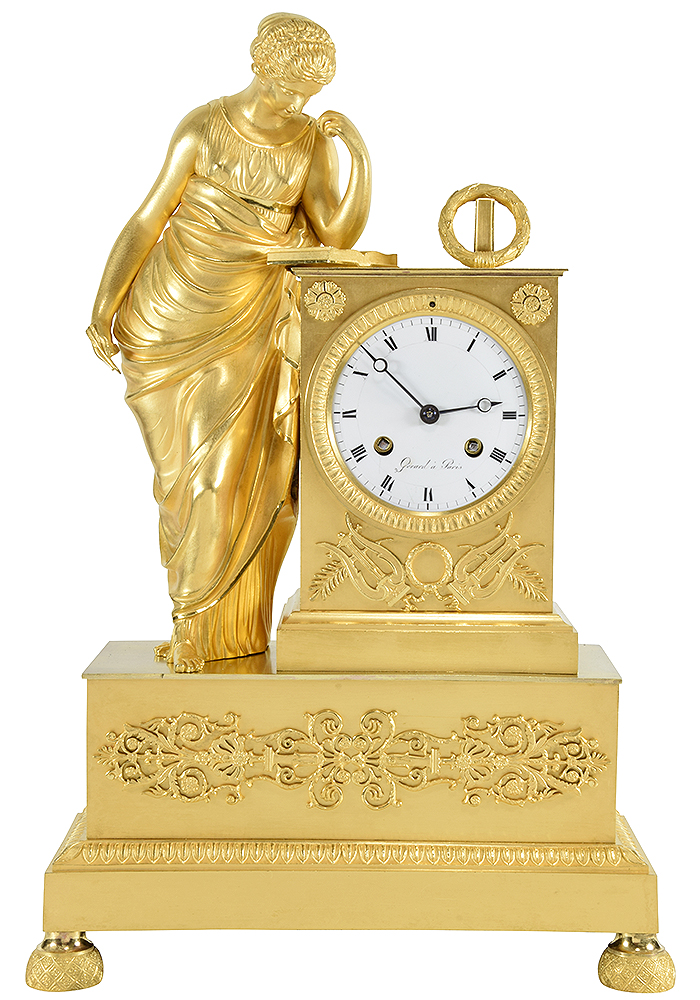 Pendule "La Lecture" bronze doré au mercure signé GERARD