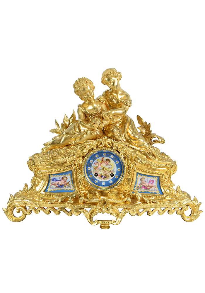 Pendule "oiseaux" en bronze et porcelaine Napoléon III