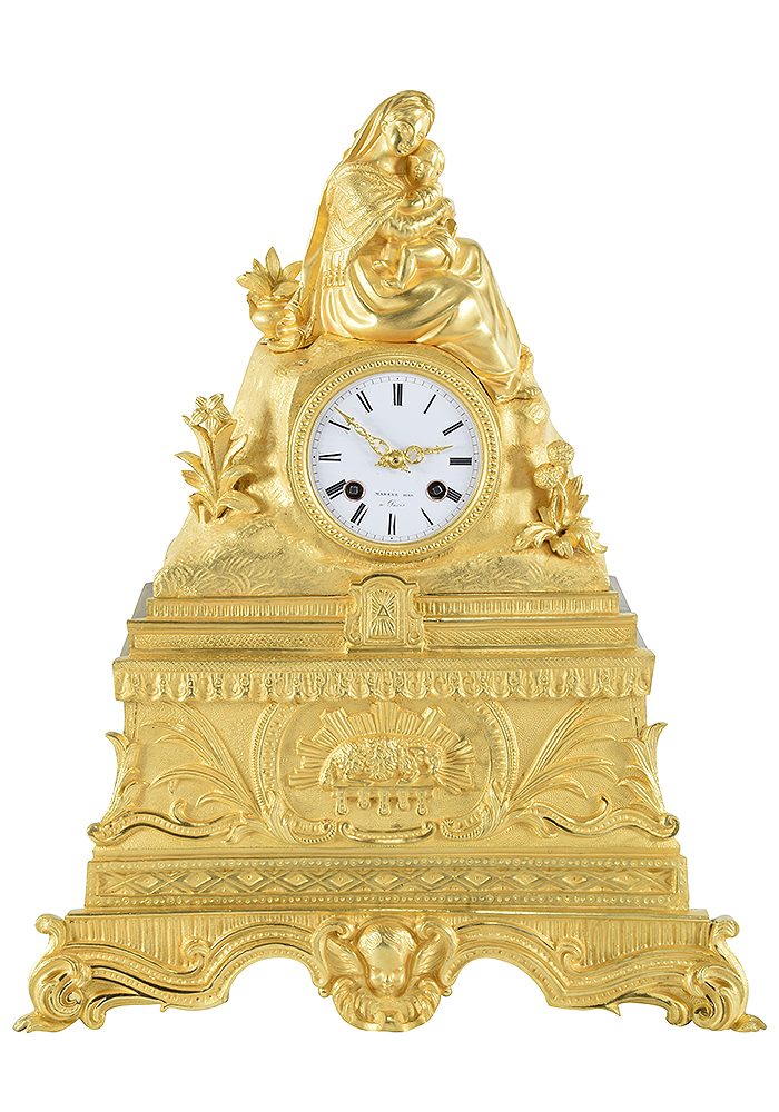 Pendule bronze doré au mercure "La Vierge à la chaise"