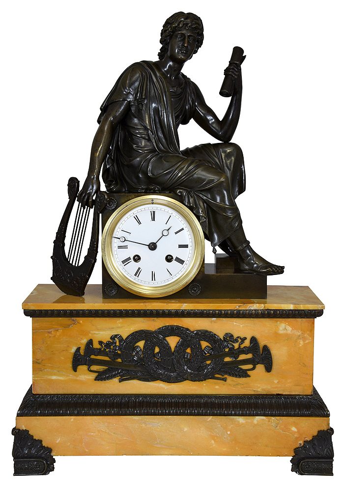 Pendule en bronze patiné représentant Virgile XIXème