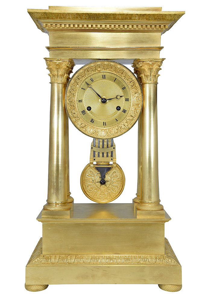 Grande Pendule portique en bronze doré au mercure