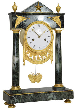 Pendule portique Empire "Temple grec" marbre et bronze doré au mercure – Image 5