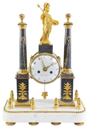 Pendule portique "Athéna" Epoque Louis XVI signé "Dégré"