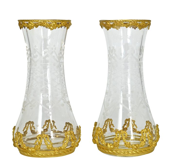 Paire de vases en cristal et bronze doré XIXème – Image 4