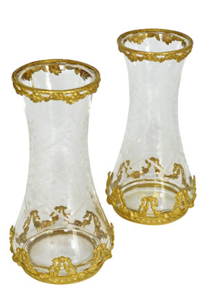 Paire de vases en cristal et bronze doré XIXème – Image 7