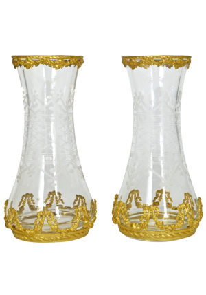 Paire de vases en cristal et bronze doré XIXème – Image 5