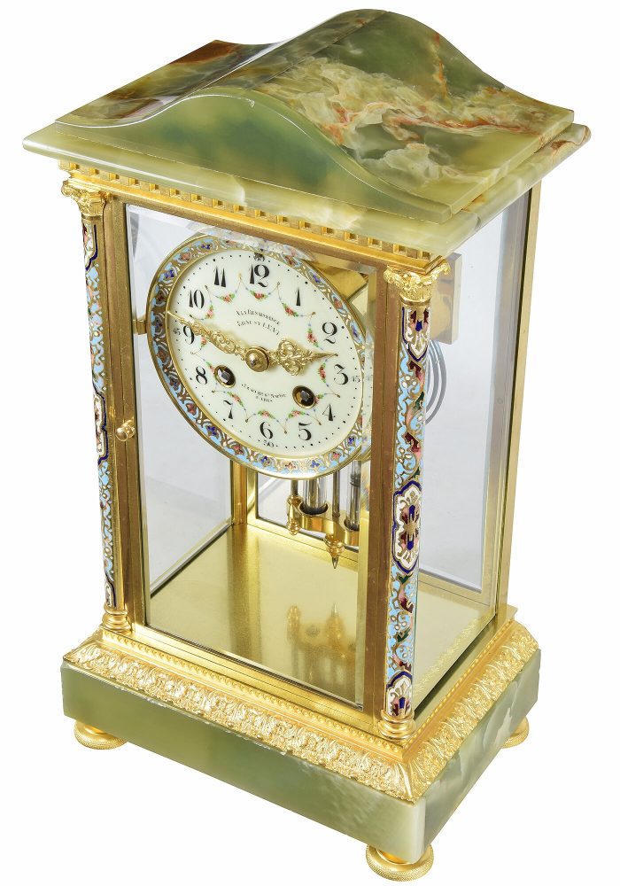 Pendule cage vitrée et bronze cloisonné XIXème - Image 3