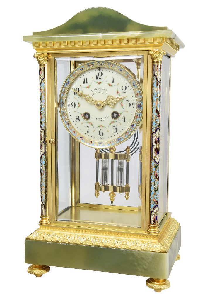 Pendule cage vitrée et bronze cloisonné XIXème - Image 4