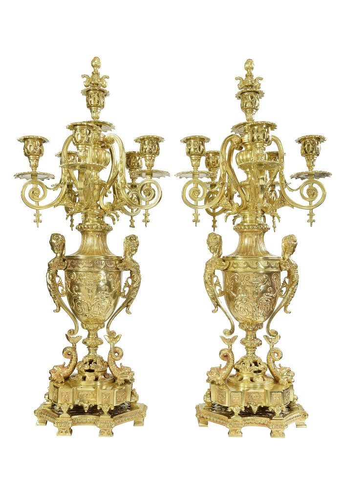 Grande paire de chandeliers Renaissance d'époque Napoléon III