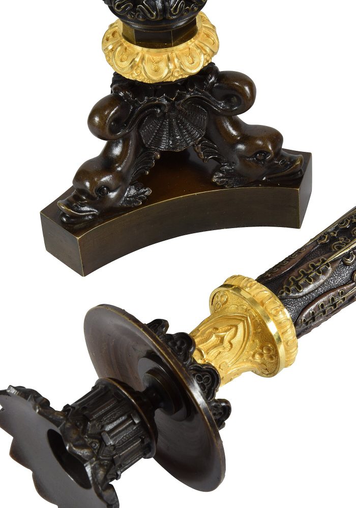 Paire de bougeoirs aux poissons début XIXème – Image 3