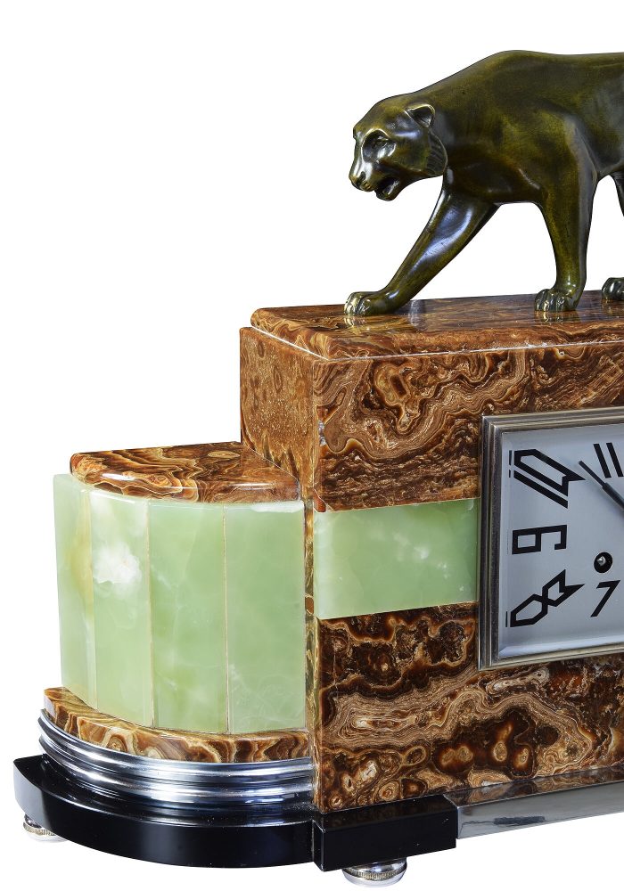 Pendule d'époque Art déco Lionne bronze – Image 8