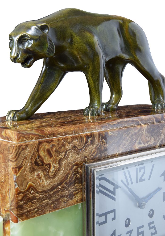 Pendule d'époque Art déco Lionne bronze – Image 7