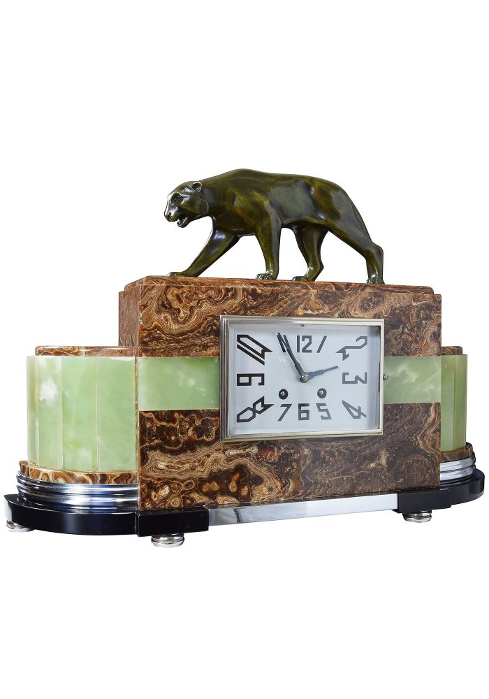 Pendule d'époque Art déco Lionne bronze – Image 4