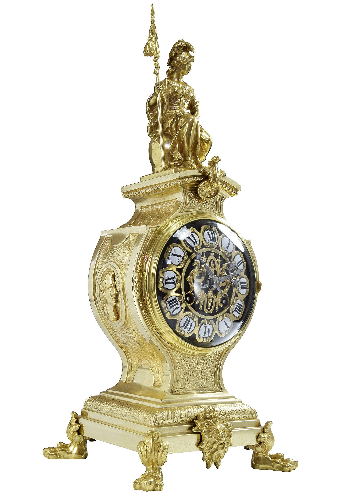 Pendule ancienne en marbre français, trois pièces, avec