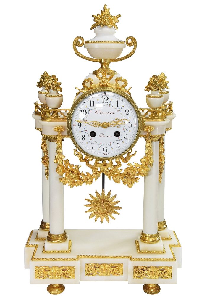 Pendule portique marbre de carrare et bronze doré "Planchon" XIXème - Image 3