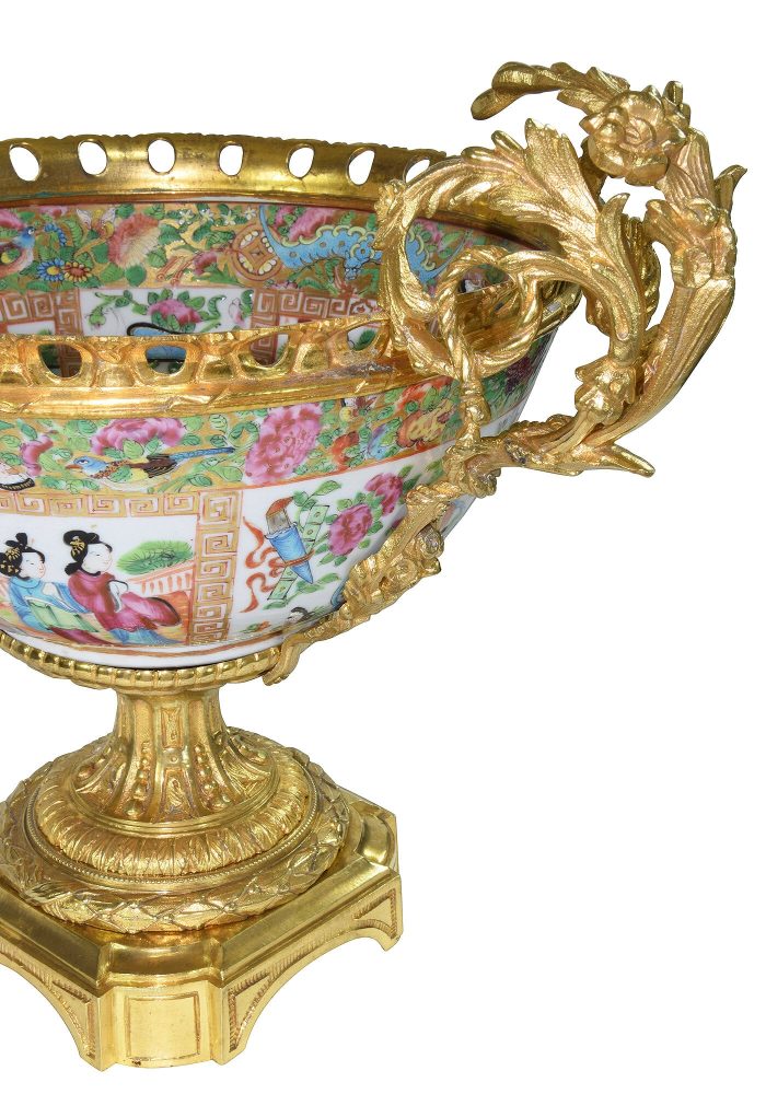 Coupe en porcelaine de Canton et bronze doré XIXème - Image 6